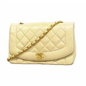 Chanel Matelassé Chain Shoulder Bag, Diana, Lambskin, Ivory, Women's, P2765855